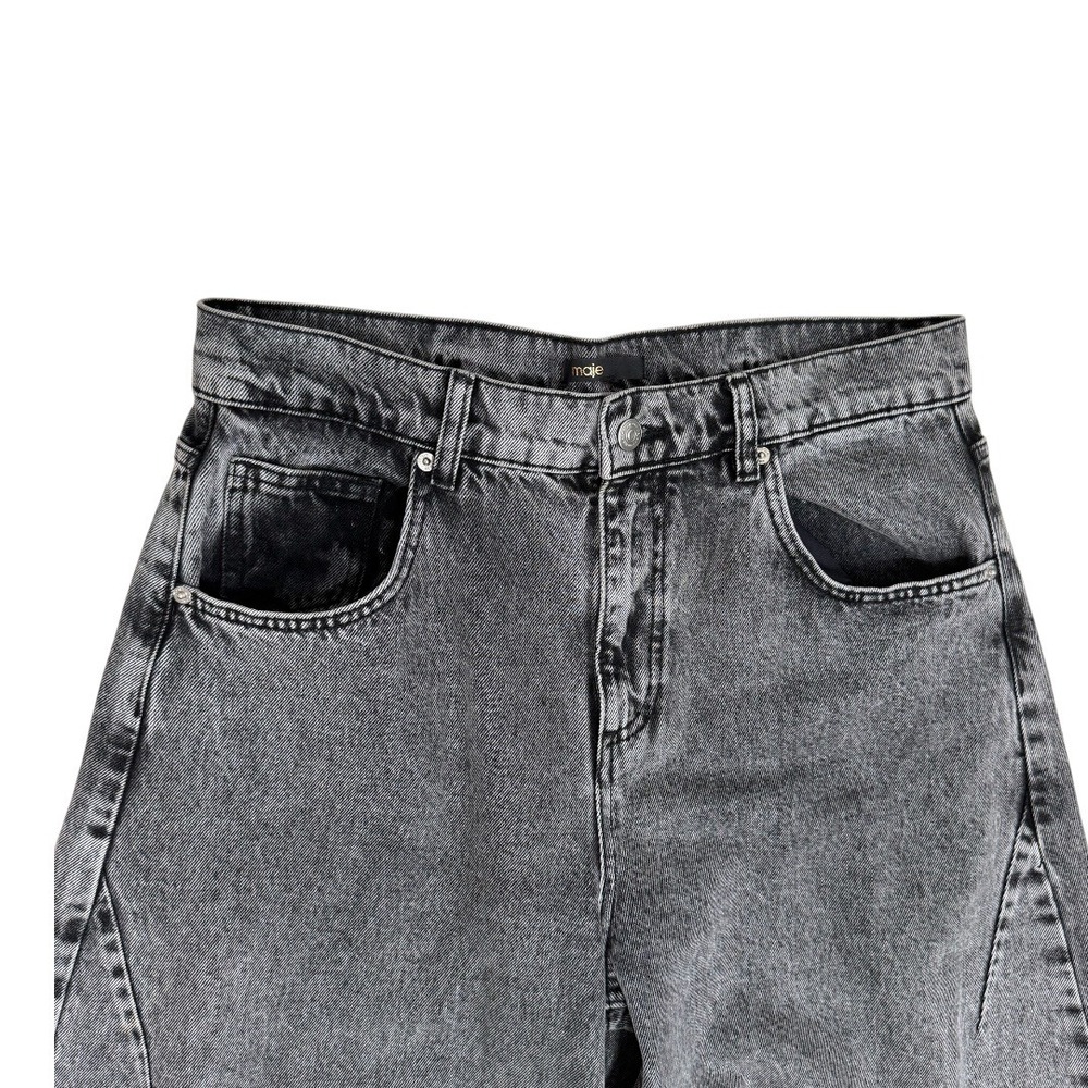 Maje Balloon Barrel Leg Jeans Womens 32 Black High Rise Buckle Back Full Length View 3
